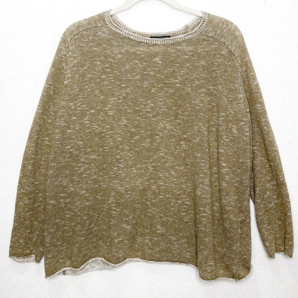Eileen Fisher Organic Linen Cotton Taupe Sweater Raw Hem Edge Size Large